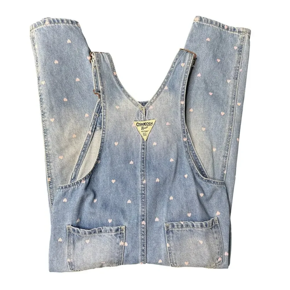 OshKosh B'gosh Pink Hearts Denim Overalls Size 5T - Picture 2 of 11